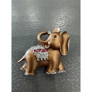 Vintage Silvertone Brown Rhinestone Elephant Brooch Pin